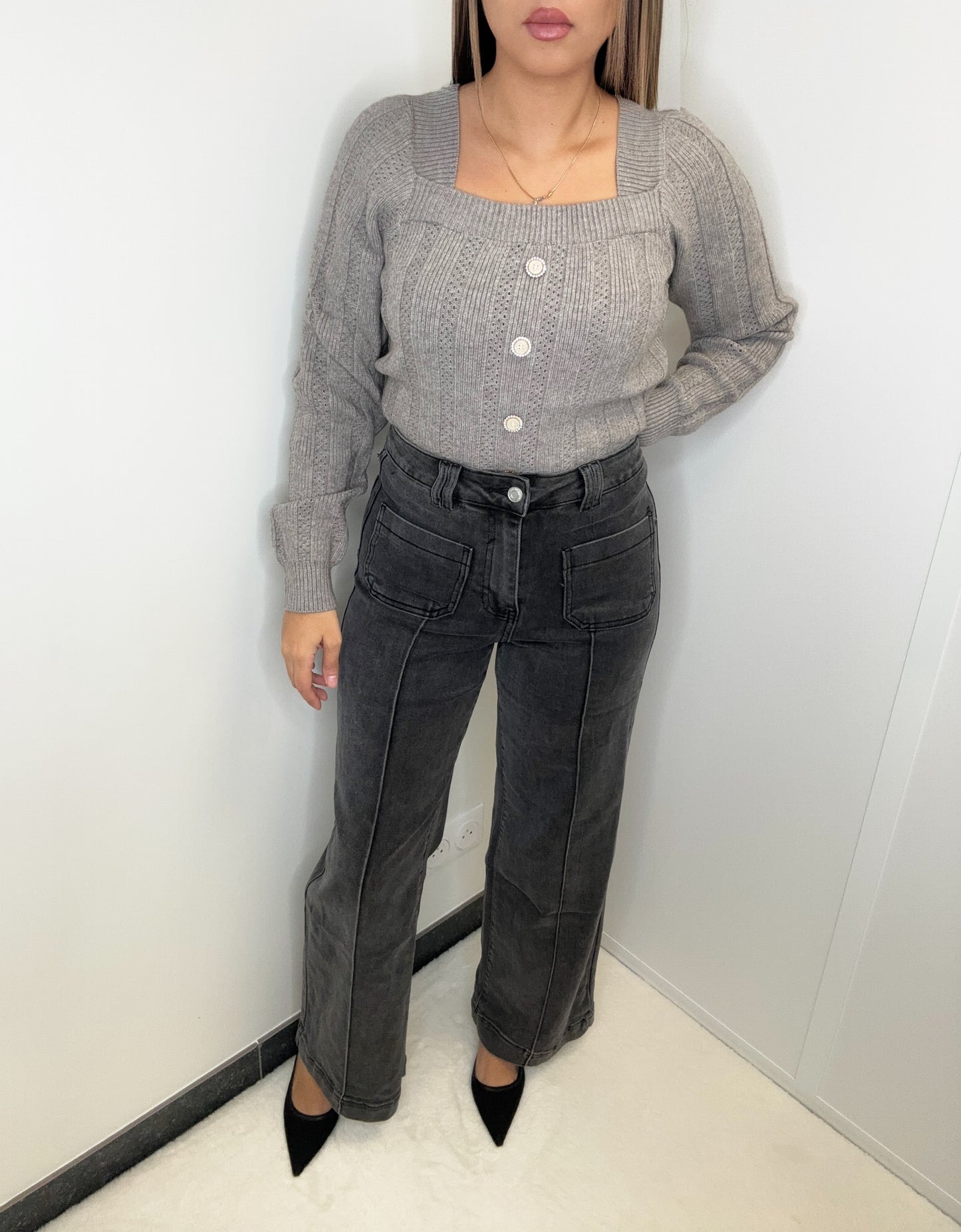 Pull strass gris