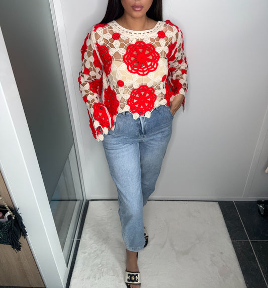 Pull crochet rouge