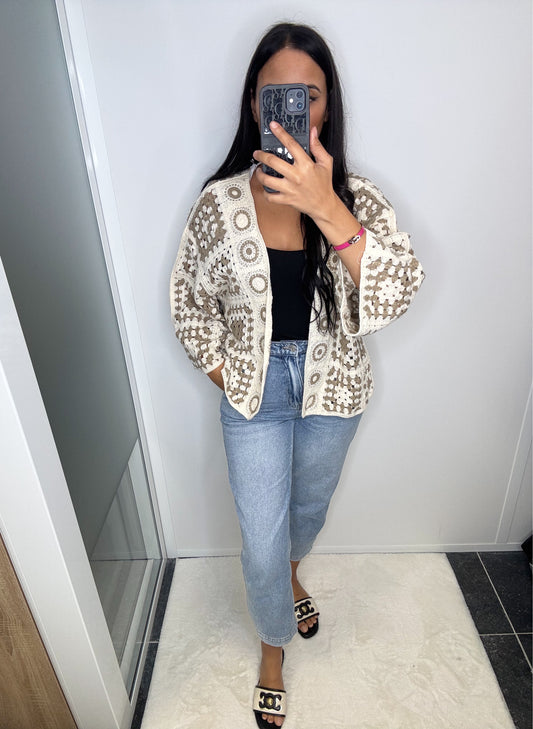 Gilet crochet taupe